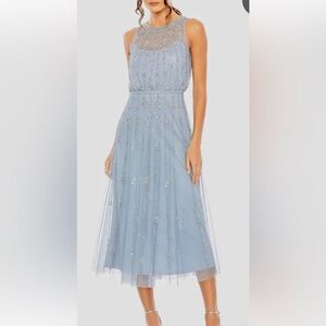 Mac Duggal high neck Blue Sleeveless midi Dress size 4 NWOT